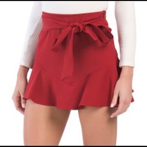 ZARA Red High Waisted Ruffle Mini Skort with Bow Tie